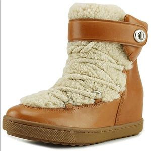 Coach Monroe shearling leather boots Sz 9 10 brown